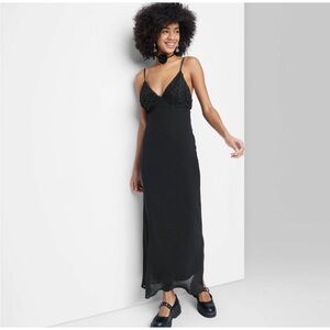 Elegant Black Evening Dress Wild Fable S NEW Viral Date Night Maxi Rosette